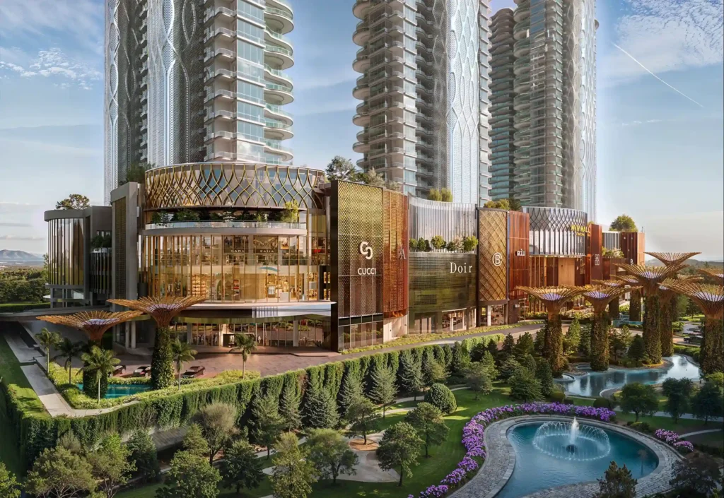 Mixed Real Estate project including residential and commercial mall exterior glimpse